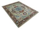 Hand Knotted Antique Blue Ivory Rust Persian Heriz Serapi Wool Rug 5x8 by The Rug Decor
