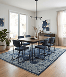 Wool Hand Knotted Oushak Area Rug - Blue Silver Ivory Traditional