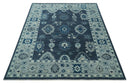 Hand Knotted Blue, Silver and Ivory Traditional Oushak Vintage Style Wool Rug