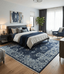 Wool Hand Knotted Oushak Area Rug - Blue Silver Ivory Traditional
