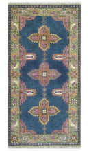 Hand Knotted Blue, Silver and Pink Traditional Heriz Serapi Wool Rug, Living Room and Bedroom Rug