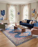 Hand Knotted Heriz Serapi Traditional Blue Silver Pink Wool Rug