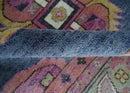 Hand Knotted Heriz Serapi Traditional Blue Silver Pink Wool Rug
