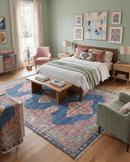 Hand Knotted Heriz Serapi Traditional Blue Silver Pink Wool Rug