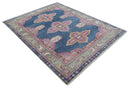 Hand Knotted Heriz Serapi Traditional Blue Silver Pink Wool Rug
