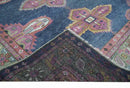Hand Knotted Heriz Serapi Traditional Blue Silver Pink Wool Rug