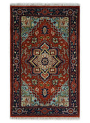 Hand knotted Brown, Aqua and Blue Traditional Heriz Serapi wool area rug by The Rug Decor