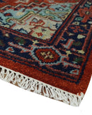 Hand knotted Brown, Aqua and Blue Traditional Heriz Serapi wool area rug by The Rug Decor