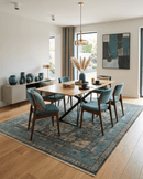 Hand Knotted Charcoal and Aqua Wool Area Rug - Oriental Khotan Traditional Design