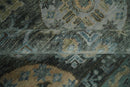 Hand Knotted Charcoal and Aqua Wool Area Rug - Oriental Khotan Traditional Design