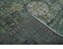 Hand Knotted Charcoal, and Aqua Oriental Khotan Multi Size Traditional Wool Area Rug