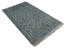 Hand Knotted Moroccan Trellis Charcoal and Ivory Wool Area Rug by The Rug Decor