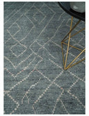 Hand Knotted Moroccan Trellis Charcoal and Ivory Wool Area Rug by The Rug Decor
