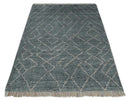 Hand Knotted Moroccan Trellis Charcoal and Ivory Wool Area Rug by The Rug Decor