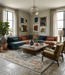 Charcoal Camel and Teal Wool Area Rug Traditional Hand Knotted Heriz Serapi Design