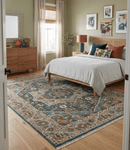 Charcoal Camel and Teal Wool Area Rug Traditional Hand Knotted Heriz Serapi Design