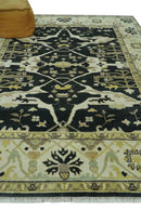 Hand Knotted Charcoal, Ivory and Olive Oriental Oushak 8x10 Wool Area Rug by The Rug Decor