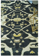 Hand Knotted Charcoal, Ivory and Olive Oriental Oushak 8x10 Wool Area Rug by The Rug Decor