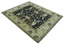 Hand Knotted Charcoal, Ivory and Olive Oriental Oushak 8x10 Wool Area Rug by The Rug Decor