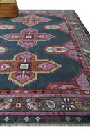 Hand Knotted Charcoal, Silver and Pink Traditional 9x12 Wool Area Rug by The Rug Decor