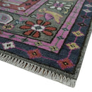 Hand Knotted Charcoal, Silver and Pink Traditional 9x12 Wool Area Rug by The Rug Decor