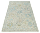 Ivory and Blue Wool Area Rug Contemporary Hand Knotted Artisan Handwoven Premium by The Rug Decor