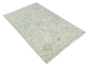 Ivory and Blue Wool Area Rug Contemporary Hand Knotted Artisan Handwoven Premium by The Rug Decor