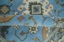 Hand Knotted Custom Made Blue and Ivory Traditional Oushak Wool Rug