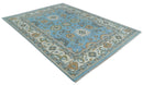 Hand Knotted Custom Made Blue and Ivory Traditional Oushak Wool Rug