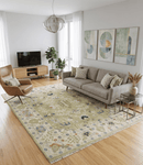 Wool Hand Knotted Turkish Rug - Olive Silver Beige Traditional