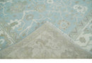 Hand Knotted Custom Made Oriental Oushak Aqua, Ivory and Beige Wool Area Rug