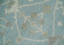 Hand Knotted Custom Made Oriental Oushak Aqua, Ivory and Beige Wool Area Rug