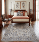 Ivory Silver Distressed Wool Area Rug 8x10 - Hand Knotted Traditional