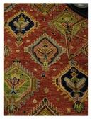 Hand-Knotted Wool Area Rug Rust Brown Black Antique Traditional by The Rug Decor