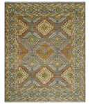 Hand Knotted Gold and Charcoal 8x10 Oriental Traditional Wool Area Rug by The Rug Decor