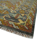 Hand Knotted Gold and Charcoal 9x12 Oriental Traditional Wool Area Rug by The Rug Decor