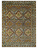 Hand Knotted Gold and Charcoal 9x12 Oriental Traditional Wool Area Rug by The Rug Decor