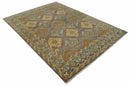 Hand Knotted Gold and Charcoal 9x12 Oriental Traditional Wool Area Rug by The Rug Decor