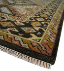 Olive Gold Black Brown Wool Area Rug - Hand-Knotted Oriental