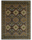Olive Gold Black Brown Wool Area Rug - Hand-Knotted Oriental
