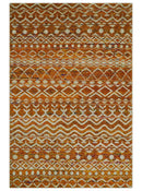 Hand Knotted Gold, Rust and Ivory Modern Contemporary Tribal Trellis Recycled Silk Area Rug