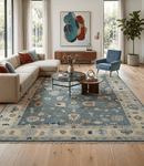 Gray and Beige Hand Knotted Wool Area Rug with Traditional Oushak Soft Pile Design