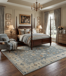 Gray and Beige Hand Knotted Wool Area Rug with Traditional Oushak Soft Pile Design by The Rug Decor