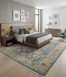 Wool Hand Knotted Oushak Area Rug Silver and Beige Traditional