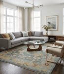 Wool Hand Knotted Oushak Area Rug Silver and Beige Traditional