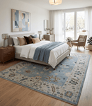 Hand Knotted Silver and Beige Traditional Oushak Vintage Wool Rug
