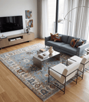 Gray and Ivory Hand Knotted Wool Area Rug - Traditional Oushak