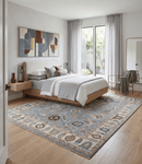 Gray and Ivory Hand Knotted Wool Area Rug - Traditional Oushak
