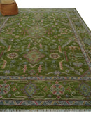 Hand Knotted Green and Silver Traditional Multi Size Antique Wool Area Rug by The Rug Decor
