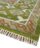 Hand Knotted Green, Ivory and Silver Oriental Traditional 9x12 Wool Area Rug by The Rug Decor